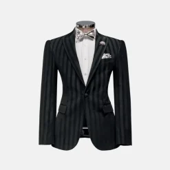 New Edition Fashion Rayfield Velvet Striped Slim Fit Blazer><noscript><img width=