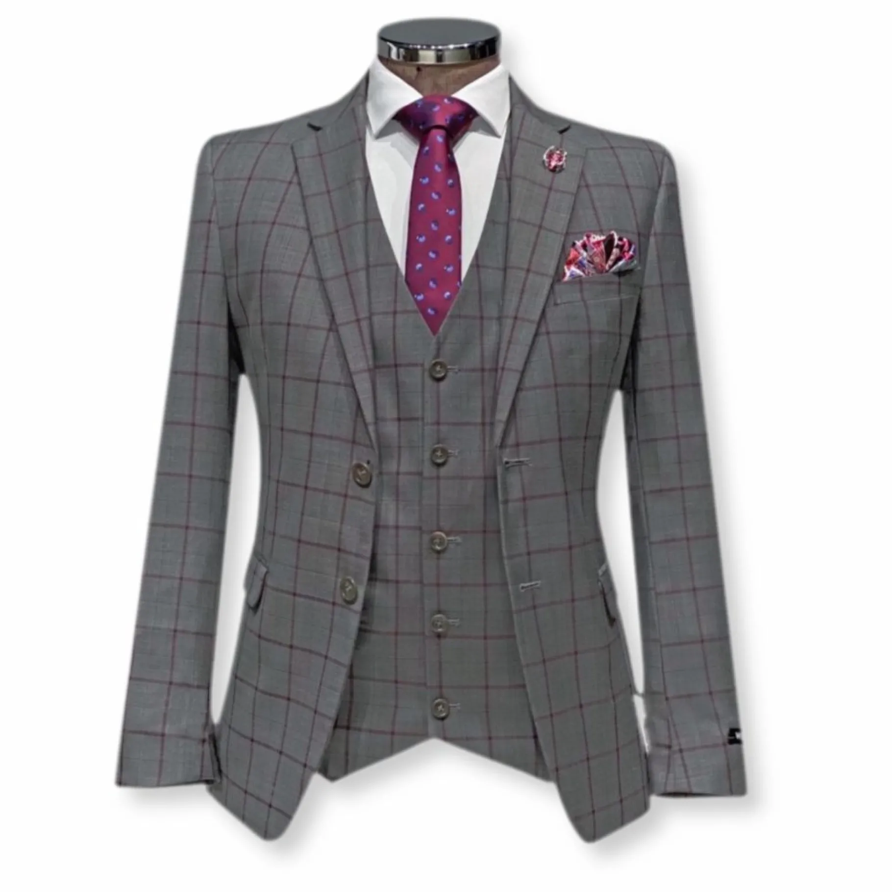 New Edition Fashion Williams Windowpane Vested Suit> Suits